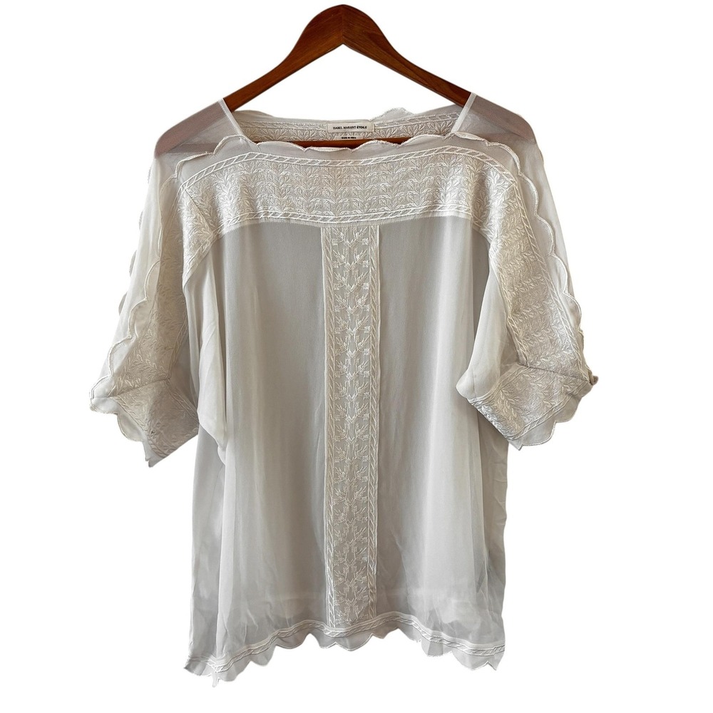 Isabel Marant Etoile Embroidered Top Womens 36 White Sheer Floral Boho Romantic